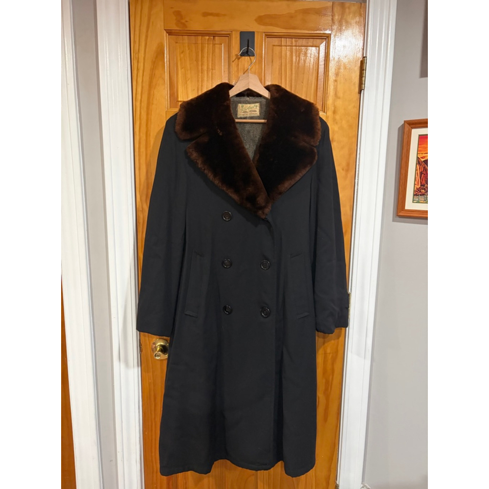 Vintage Guiterman Bros Black Overcoat Alpaca Pile Fur Collar McCluskey St Paul